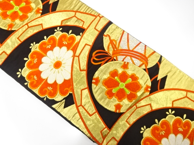 アンティーク　鼓に華文模様織出し袋帯（着用可）